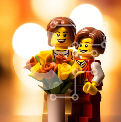 Intra Συλλεκτικό Ξύλινο Παζλ Plywood  4mm - Γιορτή ειδωλίων Lego Σε Ξύλινο Κουτί - Διαστάσεις Puzzle: 10x10 cm – 25 κομμάτια - Image 1