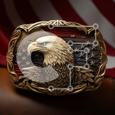 Intra Συλλεκτικό Ξύλινο Παζλ Plywood  4mm - Χρυσή πόρπη ζώνης με αετό στην αμερικανική σημαία Σε Ξύλινο Κουτί - Διαστάσεις: 10x10 cm – 25 κομμάτια - Image 1