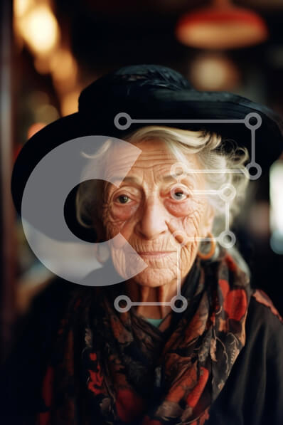 Intra Συλλεκτικό Ξύλινο Παζλ Plywood  4mm - Ηλικιωμένη γυναίκα με μαύρο καπέλο και κασκόλ Σε Ξύλινο Κουτί - Διαστάσεις Puzzle: 10x10 cm – 25 κομμάτια