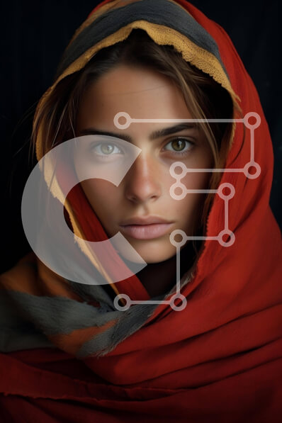 Intra Συλλεκτικό Ξύλινο Παζλ Plywood  4mm - Πορτρέτο μιας νεαρής γυναίκας που φορά ένα πορτοκαλί μαντίλι Σε Ξύλινο Κουτί - Διαστάσεις Puzzle: 10x10 cm – 25 κομμάτια