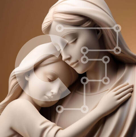 Intra Συλλεκτικό Ξύλινο Παζλ Plywood 4mm - Άγαλμα μητέρας και παιδιού Σε Ξύλινο Κουτί - Διαστάσεις Puzzle: 10x10 cm – 25 κομμάτια - Image 1