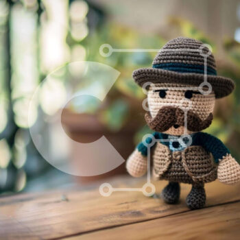 Intra Συλλεκτικό Ξύλινο Παζλ Plywood  4mm - Παιχνίδι με κροσέ με καφέ καπέλο και μουστάκι Σε Ξύλινο Κουτί - Διαστάσεις Puzzle: 10x10 cm – 25 κομμάτια - Image 1