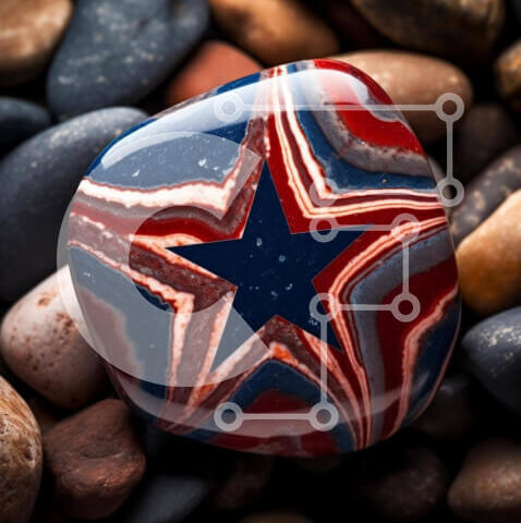 Intra Συλλεκτικό Ξύλινο Παζλ Plywood  4mm - Κόκκινος, λευκός και μπλε βράχος σε σχήμα αστεριού σε βότσαλα Σε Ξύλινο Κουτί - Διαστάσεις Puzzle: 10x10 cm – 25 κομμάτια - Image 1