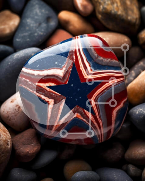 Intra Συλλεκτικό Ξύλινο Παζλ Plywood  4mm - Κόκκινος, λευκός και μπλε βράχος σε σχήμα αστεριού σε βότσαλα Σε Ξύλινο Κουτί - Διαστάσεις Puzzle: 10x10 cm – 25 κομμάτια