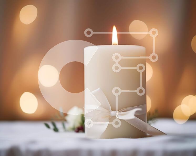 Intra Συλλεκτικό Ξύλινο Παζλ Plywood  4mm - Αναμμένο λευκό κερί με πολύχρωμα φώτα Bokeh και λουλούδια Σε Ξύλινο Κουτί - Διαστάσεις: 10x10 cm – 25 κομμάτια