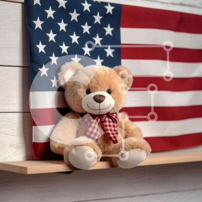 Intra Συλλεκτικό Ξύλινο Παζλ Plywood  4mm - Αρκουδάκι και αμερικανική σημαία Σε Ξύλινο Κουτί - Διαστάσεις: 10x10 cm – 25 κομμάτια - Image 1