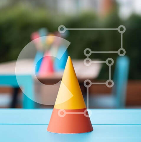 Intra Συλλεκτικό Ξύλινο Παζλ Plywood 4mm - Πολύχρωμοι κώνοι καραμέλας σε μπλε τραπέζι με φυτά σε γλάστρες Σε Ξύλινο Κουτί - Διαστάσεις Puzzle: 10x10 cm – 25 κομμάτια - Image 1