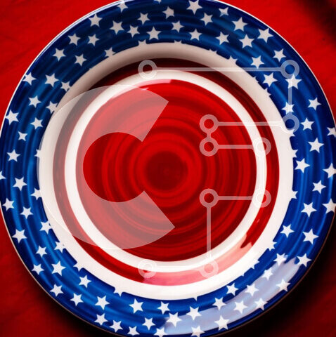 Intra Συλλεκτικό Ξύλινο Παζλ Plywood  4mm - Κόκκινο, λευκό και μπλε πιάτο με αστέρια και ρίγες Σε Ξύλινο Κουτί - Διαστάσεις Puzzle: 10x10 cm – 25 κομμάτια - Image 1