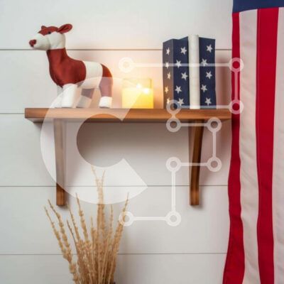 Intra Συλλεκτικό Ξύλινο Παζλ Plywood 4mm - Ρουστίκ ξύλινο ντεκόρ ραφιών με αμερικανική σημαία και ειδώλια αγελάδας Σε Ξύλινο Κουτί - Διαστάσεις: 10x10 cm – 25 κομμάτια - Image 1