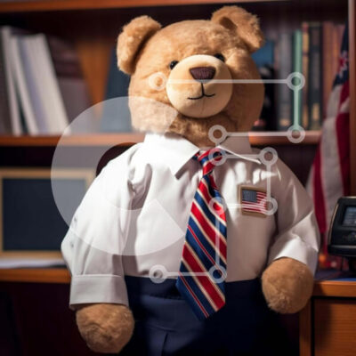 Intra Συλλεκτικό Ξύλινο Παζλ Plywood 4mm - Αρκουδάκι με πουκάμισο και γραβάτα με αμερικανική σημαία Σε Ξύλινο Κουτί - Διαστάσεις: 10x10 cm – 25 κομμάτια - Image 1