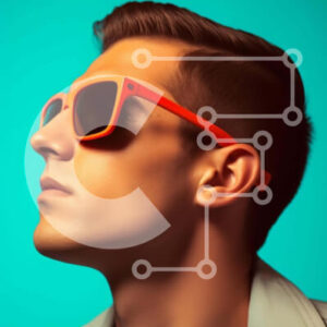 Intra Συλλεκτικό Ξύλινο Παζλ Plywood  4mm - Άνδρας με πορτοκαλί γυαλιά ηλίου που κοιτάζει ψηλά στον ουρανό Σε Ξύλινο Κουτί - Διαστάσεις Puzzle: 10x10 cm – 25 κομμάτια