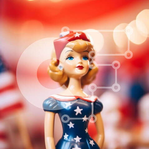 Intra Συλλεκτικό Ξύλινο Παζλ Plywood 4mm - Πατριωτική οθόνη κούκλας παιχνιδιών με αμερικανική σημαία Σε Ξύλινο Κουτί - Διαστάσεις Puzzle: 10x10 cm – 25 κομμάτια - Image 1