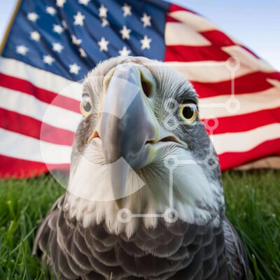 Intra Συλλεκτικό Ξύλινο Παζλ Plywood  4mm - Μεγαλοπρεπής φαλακρός αετός μπροστά από την αμερικανική σημαία Σε Ξύλινο Κουτί - Διαστάσεις: 10x10 cm – 25 κομμάτια - Image 1