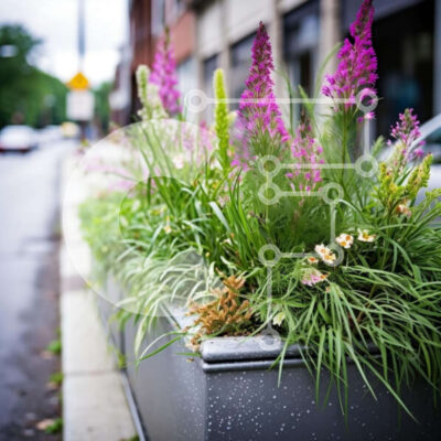 Intra Συλλεκτικό Ξύλινο Παζλ Plywood  4mm - Γκρι κουτί φυτευτή με μωβ και ροζ λουλούδια Σε Ξύλινο Κουτί - Διαστάσεις: 10x10 cm – 25 κομμάτια - Image 1