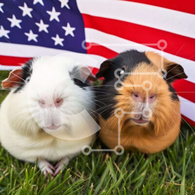 Intra Συλλεκτικό Ξύλινο Παζλ Plywood  4mm - Ινδικά χοιρίδια στο γρασίδι με αμερικανική σημαία Σε Ξύλινο Κουτί - Διαστάσεις: 10x10 cm – 25 κομμάτια - Image 1