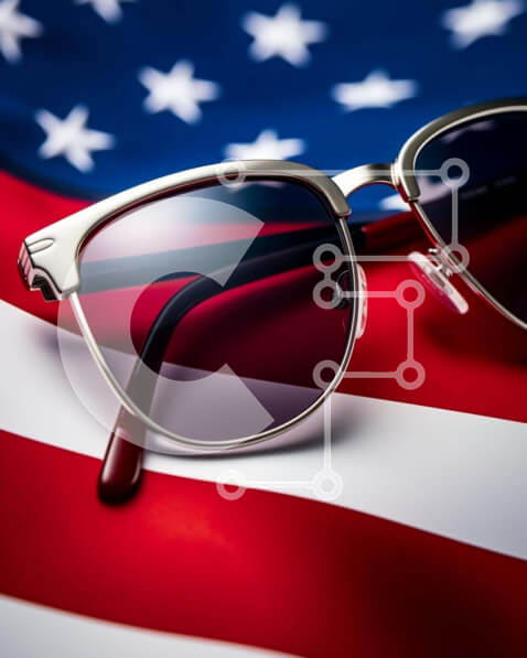 Intra Συλλεκτικό Ξύλινο Παζλ Plywood  4mm - Κομψά γυαλιά ηλίου σε φόντο αμερικανικής σημαίας Σε Ξύλινο Κουτί - Διαστάσεις Puzzle: 10x10 cm – 25 κομμάτια