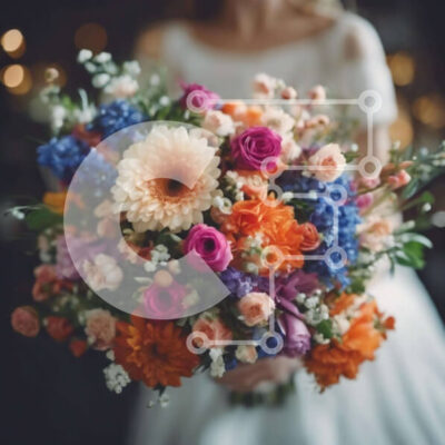 Intra Συλλεκτικό Ξύλινο Παζλ Plywood 4mm - Νύφη που κρατά πολύχρωμη γαμήλια ανθοδέσμη Σε Ξύλινο Κουτί - Διαστάσεις: 10x10 cm – 25 κομμάτια - Image 1