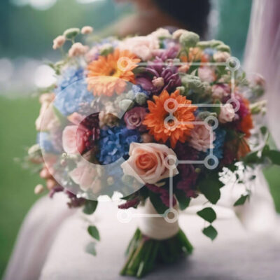 Intra Συλλεκτικό Ξύλινο Παζλ Plywood 4mm - Πολύχρωμο μπουκέτο λουλουδιών σε καρέκλα εξωτερικού χώρου με παράνυμφους Σε Ξύλινο Κουτί - Διαστάσεις: 10x10 cm – 25 κομμάτια - Image 1