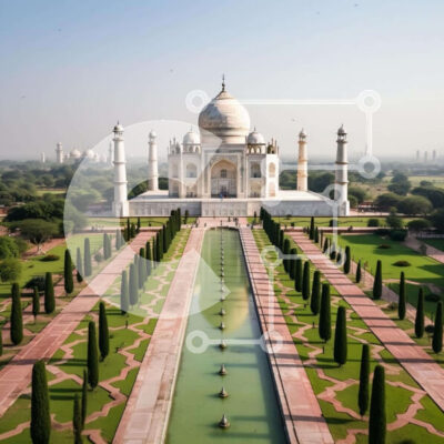 Intra Συλλεκτικό Ξύλινο Παζλ Plywood  4mm - Αεροφωτογραφία του Ταζ Μαχάλ Σε Ξύλινο Κουτί - Διαστάσεις Puzzle: 10x10 cm – 25 κομμάτια - Image 1