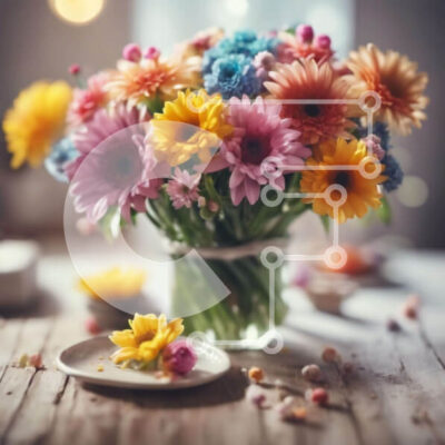 Intra Συλλεκτικό Ξύλινο Παζλ Plywood  4mm - Πολύχρωμα λουλούδια σε γυάλινο βάζο σε ξύλινο τραπέζι Σε Ξύλινο Κουτί - Διαστάσεις: 10x10 cm – 25 κομμάτια - Image 1