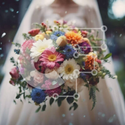 Intra Συλλεκτικό Ξύλινο Παζλ Plywood  4mm - Νύφη που περπατά στο διάδρομο με πολύχρωμο μπουκέτο λουλουδιών Σε Ξύλινο Κουτί - Διαστάσεις: 10x10 cm – 25 κομμάτια - Image 1