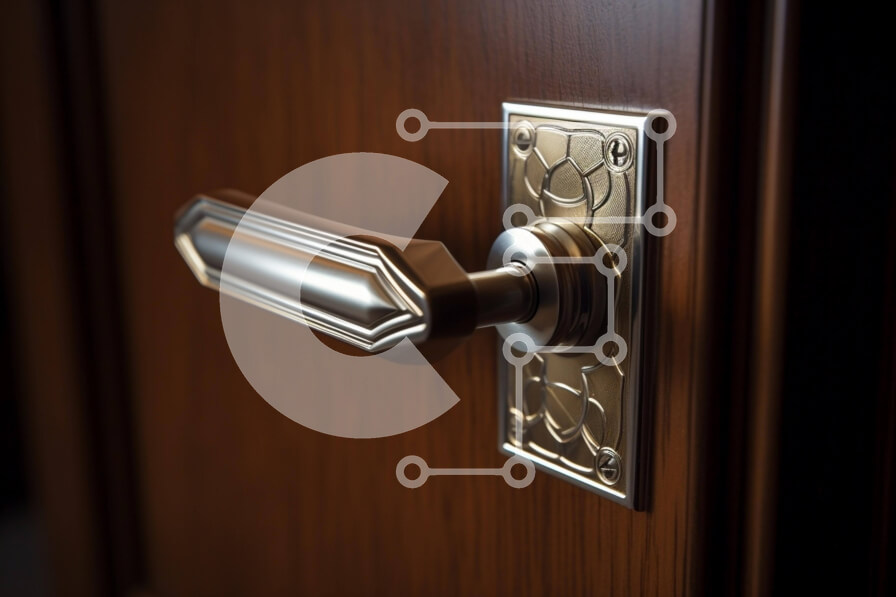 Intra Συλλεκτικό Ξύλινο Παζλ Plywood  4mm - Κοντινό πλάνο της μεταλλικής λαβής πόρτας Σε Ξύλινο Κουτί - Διαστάσεις Puzzle: 10x10 cm – 25 κομμάτια