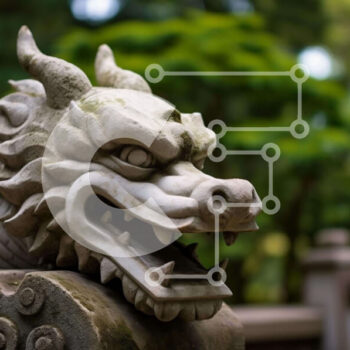 Intra Συλλεκτικό Ξύλινο Παζλ Plywood  4mm - Άγαλμα Άσπρου Πέτρινου Δράκου στον κήπο Σε Ξύλινο Κουτί - Διαστάσεις Puzzle: 10x10 cm – 25 κομμάτια - Image 1