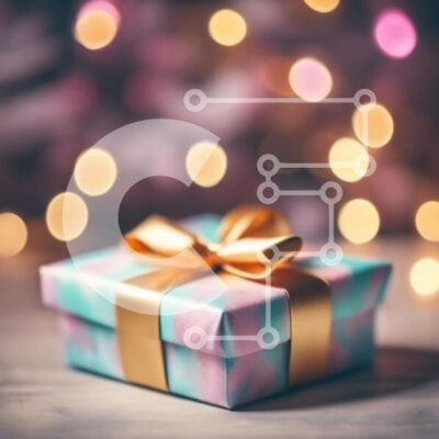 Intra Συλλεκτικό Ξύλινο Παζλ Plywood 4mm - Κουτί δώρου με μπλε και χρυσή κορδέλα και Χριστουγεννιάτικα φωτάκια Σε Ξύλινο Κουτί - Διαστάσεις: 10x10 cm – 25 κομμάτια - Image 1