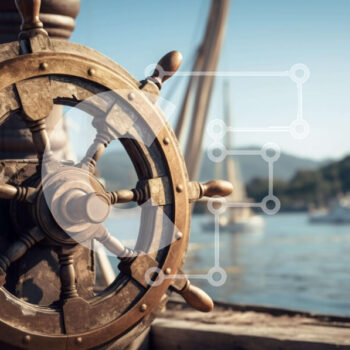 Intra Συλλεκτικό Ξύλινο Παζλ Plywood  4mm - Ναυτική σκηνή με τιμόνι πλοίου και βάρκες Σε Ξύλινο Κουτί - Διαστάσεις Puzzle: 10x10 cm – 25 κομμάτια - Image 1