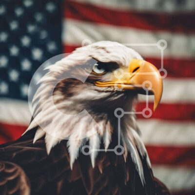 Intra Συλλεκτικό Ξύλινο Παζλ Plywood  4mm - Κοντινό πλάνο του αετού με την αμερικανική σημαία Σε Ξύλινο Κουτί - Διαστάσεις: 10x10 cm – 25 κομμάτια - Image 1