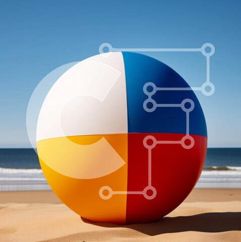 Intra Συλλεκτικό Ξύλινο Παζλ Plywood  4mm - Πολύχρωμο Beach Ball δίπλα στον ωκεανό Σε Ξύλινο Κουτί - Διαστάσεις: 10x10 cm – 25 κομμάτια - Image 1