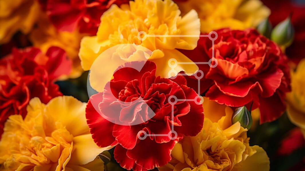 Intra Συλλεκτικό Ξύλινο Παζλ Plywood  4mm - Μπουκέτο με Κόκκινα, Κίτρινα και Πορτοκαλί Γαρύφαλλα Σε Ξύλινο Κουτί - Διαστάσεις: 10x10 cm – 25 κομμάτια