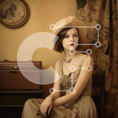 Intra Συλλεκτικό Ξύλινο Παζλ Plywood  4mm - Vintage Σκηνή: Κομψή Γυναίκα με ντεμοντέ αποσκευές Σε Ξύλινο Κουτί - Διαστάσεις Puzzle: 10x10 cm – 25 κομμάτια - Image 1