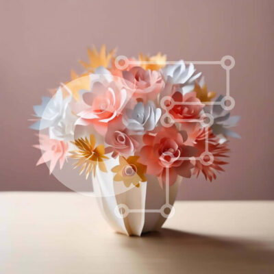 Intra Συλλεκτικό Ξύλινο Παζλ Plywood 4mm - Χειροποίητη χάρτινη λουλουδένια σύνθεση σε λευκό βάζο Σε Ξύλινο Κουτί - Διαστάσεις Puzzle: 10x10 cm – 25 κομμάτια - Image 1