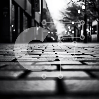 Intra Συλλεκτικό Ξύλινο Παζλ Plywood  4mm - Ασπρόμαυρη σκηνή του δρόμου με αυτοκίνητα παρκαρισμένα και οδήγηση Σε Ξύλινο Κουτί - Διαστάσεις Puzzle: 10x10 cm – 25 κομμάτια - Image 1