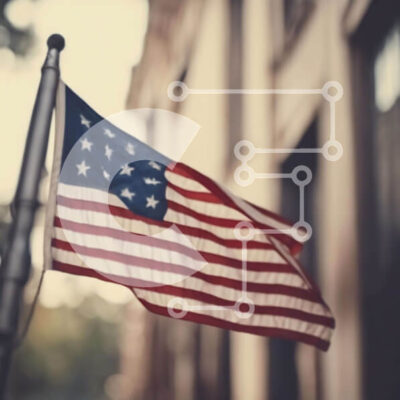 Intra Συλλεκτικό Ξύλινο Παζλ Plywood  4mm - Αμερικανική σημαία έξω από ένα κτίριο Σε Ξύλινο Κουτί - Διαστάσεις Puzzle: 10x10 cm – 25 κομμάτια - Image 1