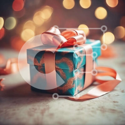 Intra Συλλεκτικό Ξύλινο Παζλ Plywood  4mm - Μπλε κουτί δώρου με πορτοκαλί κορδέλα και λαμπερά φώτα Σε Ξύλινο Κουτί - Διαστάσεις Puzzle: 10x10 cm – 25 κομμάτια - Image 1