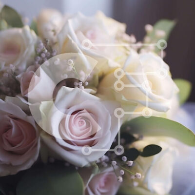 Intra Συλλεκτικό Ξύλινο Παζλ Plywood  4mm - Μπουκέτο με λευκά και ροζ τριαντάφυλλα στο τραπέζι Σε Ξύλινο Κουτί - Διαστάσεις: 10x10 cm – 25 κομμάτια - Image 1