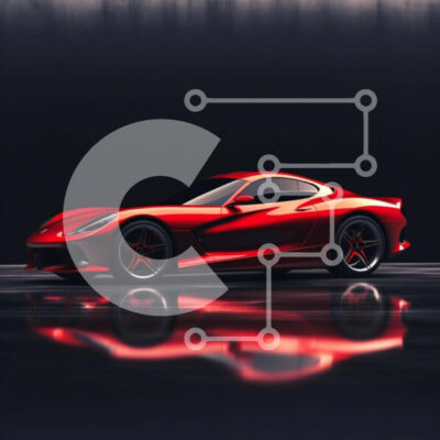 Intra Συλλεκτικό Ξύλινο Παζλ Plywood 4mm - Κόκκινη αντανάκλαση σπορ αυτοκινήτου σε σκούρο φόντο Σε Ξύλινο Κουτί - Διαστάσεις Puzzle: 10x10 cm – 25 κομμάτια - Image 1