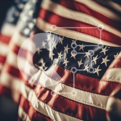 Intra Συλλεκτικό Ξύλινο Παζλ Plywood  4mm - Αμερικανική σημαία που κυματίζει στον άνεμο Σε Ξύλινο Κουτί - Διαστάσεις Puzzle: 10x10 cm – 25 κομμάτια - Image 1