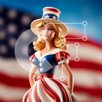 Intra Συλλεκτικό Ξύλινο Παζλ Plywood 4mm - Κούκλα Barbie που γιορτάζει την 4η Ιουλίου με ενδυμασία αμερικανικής σημαίας Σε Ξύλινο Κουτί - Διαστάσεις Puzzle: 10x10 cm – 25 κομμάτια - Image 1