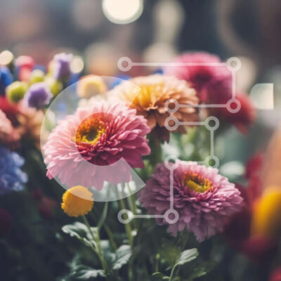 Intra Συλλεκτικό Ξύλινο Παζλ Plywood  4mm - Πολύχρωμο μπουκέτο λουλουδιών με ροζ, κίτρινα, πράσινα και μπλε λουλούδια Σε Ξύλινο Κουτί - Διαστάσεις: 10x10 cm – 25 κομμάτια - Image 1