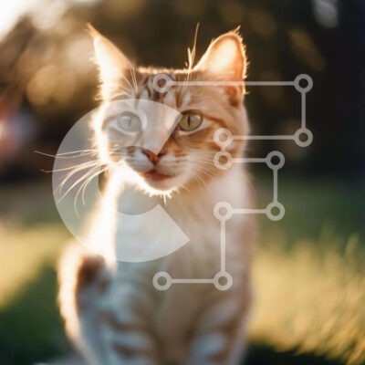 Intra Συλλεκτικό Ξύλινο Παζλ Plywood  4mm - Καφέ και άσπρη γάτα στη χλόη Σε Ξύλινο Κουτί - Διαστάσεις: 10x10 cm – 25 κομμάτια - Image 1