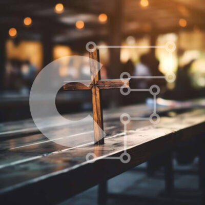 Intra Συλλεκτικό Ξύλινο Παζλ Plywood 4mm - Ξύλινος σταυρός σε εξωτερικό τραπέζι με κόσμο που μαζεύεται Σε Ξύλινο Κουτί - Διαστάσεις Puzzle: 10x10 cm – 25 κομμάτια - Image 1