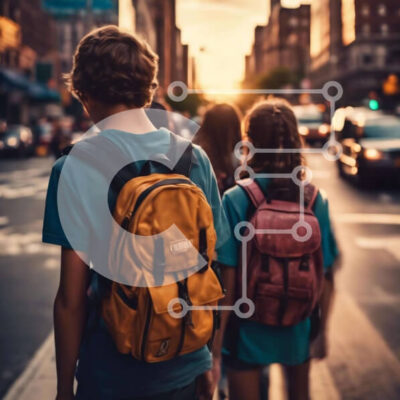 Intra Συλλεκτικό Ξύλινο Παζλ Plywood  4mm - Νέοι που περπατούν στην πόλη με σακίδια Σε Ξύλινο Κουτί - Διαστάσεις Puzzle: 10x10 cm – 25 κομμάτια - Image 1