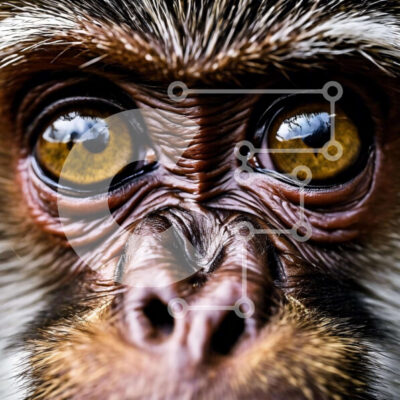 Intra Συλλεκτικό Ξύλινο Παζλ Plywood  4mm - Κοντινή εικόνα του προσώπου ενός πιθήκου με μεγάλα κίτρινα μάτια Σε Ξύλινο Κουτί - Διαστάσεις: 10x10 cm – 25 κομμάτια - Image 1