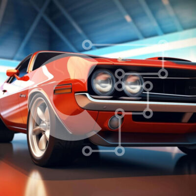 Intra Συλλεκτικό Ξύλινο Παζλ Plywood  4mm - Καλοσυντηρημένο Orange Muscle Car στο γκαράζ Σε Ξύλινο Κουτί - Διαστάσεις Puzzle: 10x10 cm – 25 κομμάτια - Image 1