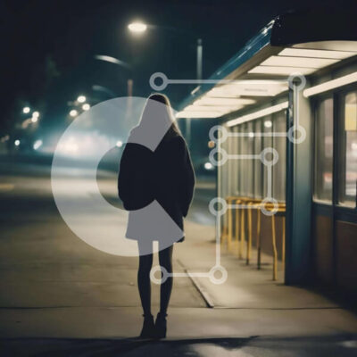 Intra Συλλεκτικό Ξύλινο Παζλ Plywood  4mm - Γυναίκα στη νυχτερινή στάση λεωφορείου Σε Ξύλινο Κουτί - Διαστάσεις Puzzle: 10x10 cm – 25 κομμάτια - Image 1