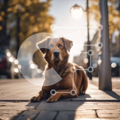 Intra Συλλεκτικό Ξύλινο Παζλ Plywood  4mm - Καφέ σκυλί που ξεκουράζεται στο πεζοδρόμιο σε αστικό περιβάλλον Σε Ξύλινο Κουτί - Διαστάσεις: 10x10 cm – 25 κομμάτια - Image 1