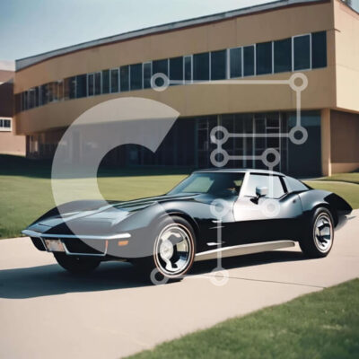 Intra Συλλεκτικό Ξύλινο Παζλ Plywood 4mm - Black Sports Car παρκαρισμένο μπροστά σε εντυπωσιακό κτίριο Σε Ξύλινο Κουτί - Διαστάσεις Puzzle: 10x10 cm – 25 κομμάτια - Image 1